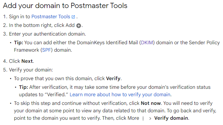 Step-by-step instructions for adding a domain to postmaster tools, with guidance on authentication, domain verification, and tips on avoiding common pitfalls.