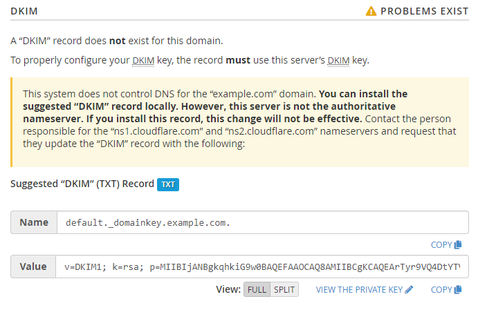This system does not control DNS for this domain in cPanel